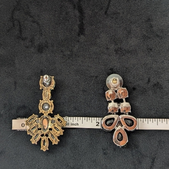 Black and White Rhinestone Silver Dangle Earrings Set Formal Bridal Prom - Picture 7 of 7